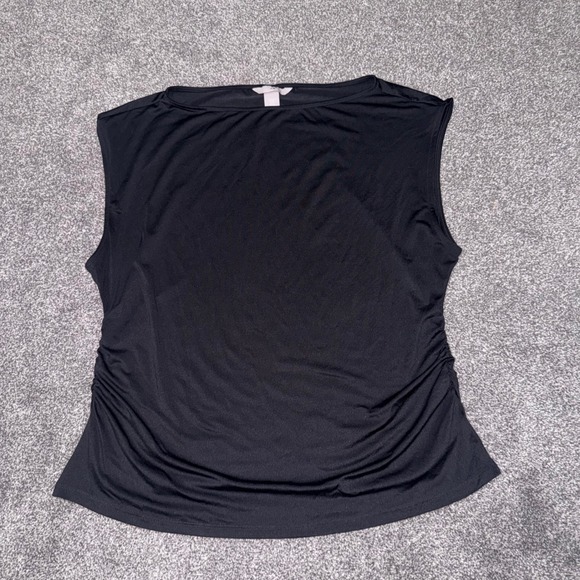 H&M Tops - H&M Women's Black Sleeveless Boatneck Blouse w/ Ruched Side Seams Size XL